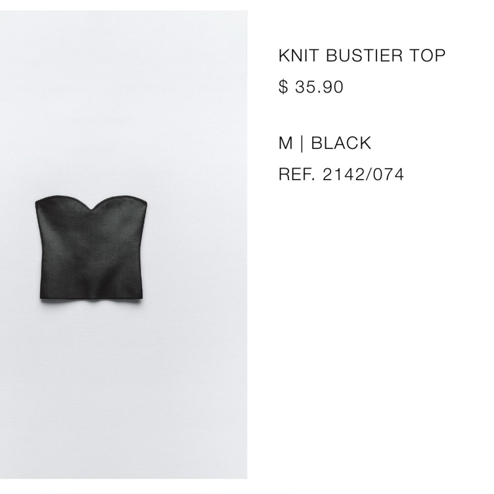 NWT Zara Knit Bustier Top Black